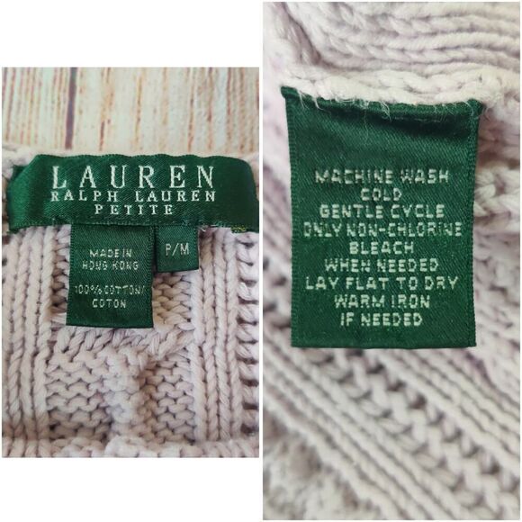 Lauren Ralph Lauren cable knit cotton 3/4 sleeves sweater sz PM - Picture 7 of 7